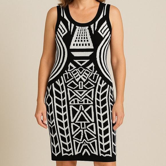 New Large Stilettos Black White Pattern Dress‎ Sheath Stretchy Bodycon - Picture 1 of 4